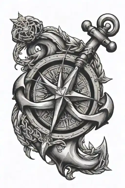 anchor with compass  tattoo design idea