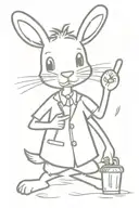 a hare in tattoos looks at the clock on his right hand and shows the middle finger of his left hand tattoo design idea