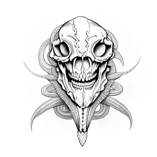 snake skeleton head, open mouth tattoo design idea