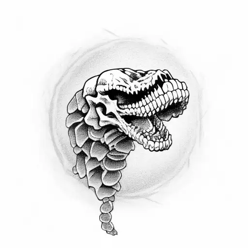 skeleton snake head, open mouth tattoo design idea