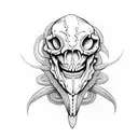 snake skeleton head, open mouth tattoo design idea