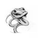 snake skeleton head, open mouth tattoo design idea