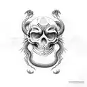 snake skeleton head, open mouth tattoo design idea