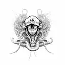 snake skeleton open mouth tattoo design idea
