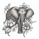 Creating a dotwork tattoo of an elephant and owl surrounded by lotus flowers, symbolizing harmony between animals and nature tattoo design idea