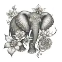 Creating a dotwork tattoo of an elephant and owl surrounded by lotus flowers, symbolizing harmony between animals and nature tattoo design idea