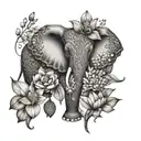 Creating a dotwork tattoo of an elephant and owl surrounded by lotus flowers, symbolizing harmony between animals and nature tattoo design idea