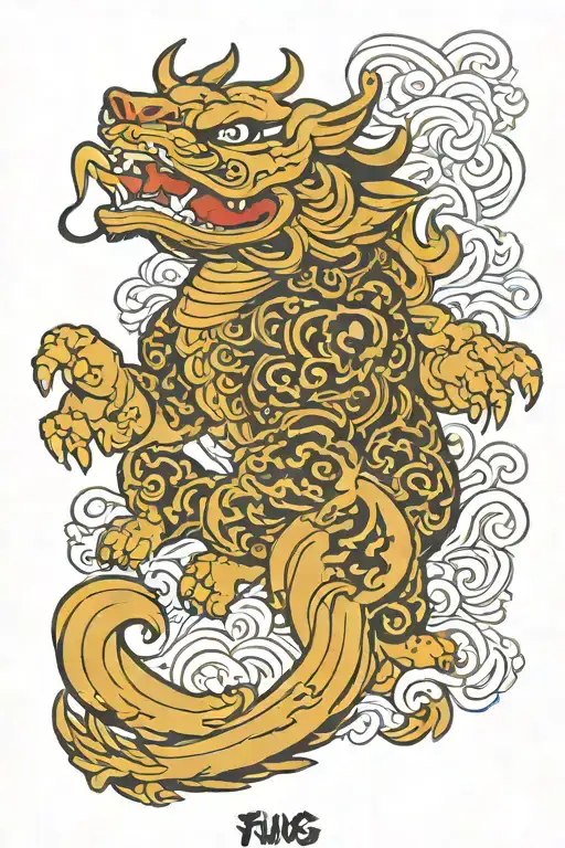 fu dog outline tattoo design idea