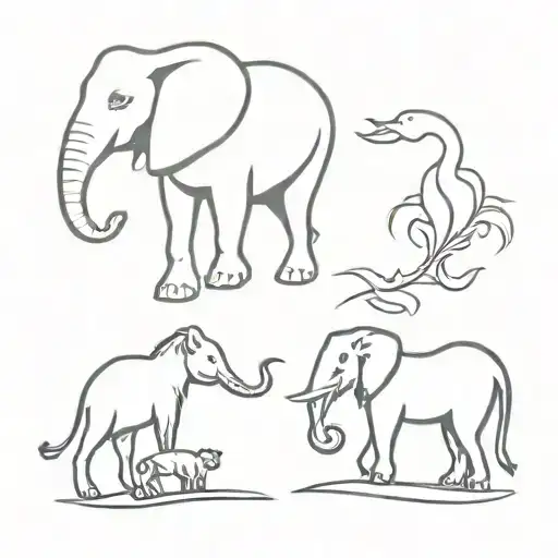 ant, elephant, lion and phoenix bird tattoo design idea