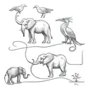 ant, elephant, lion and phoenix bird tattoo design idea