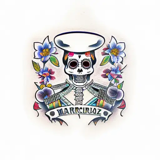 mariachi band day of the dead tattoo design idea