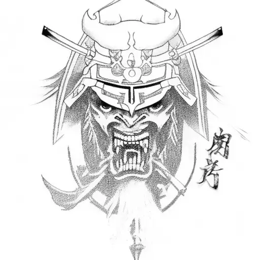 a demonic samurai sitting on his horse tattoo design idea