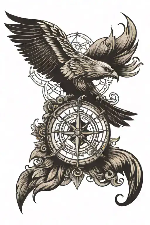 Viking themed sleeve tattoo that includes a ship, raven, and other Nordic elements tattoo design idea