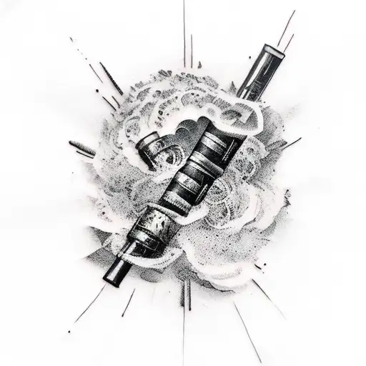 A tattoo of a battlefield scene with 'ASDA' written in bullet casings tattoo design idea