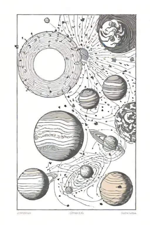 celestial scene with planets tattoo design idea