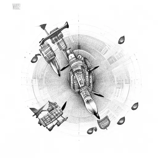 aircraft with music with nutrition tattoo design idea