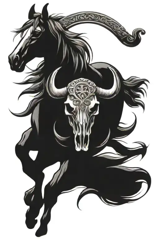 Steer skull and horse shoe tattoo design idea