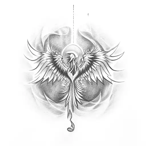 A tattoo combining a phoenix rising from flames with musical notes, symbolizing perseverance and resiliency through music tattoo design idea
