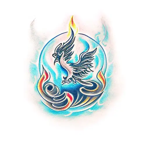 A tattoo combining a phoenix rising from flames with musical notes, symbolizing perseverance and resiliency through music tattoo design idea