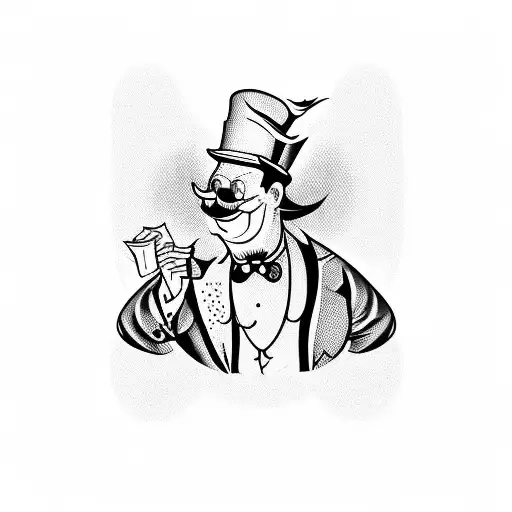 Rich Uncle Pennybags wit 100 dollars and casino tattoo design idea