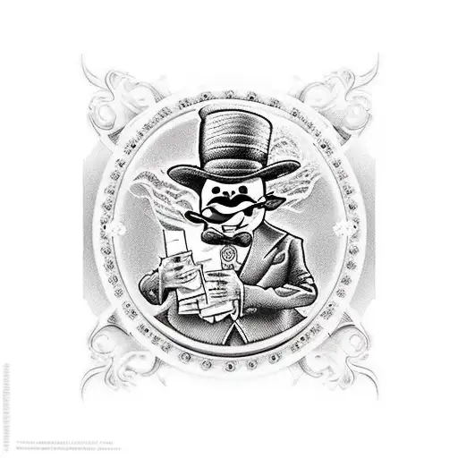Rich Uncle Pennybags wit 100 dollars and casino tattoo design idea