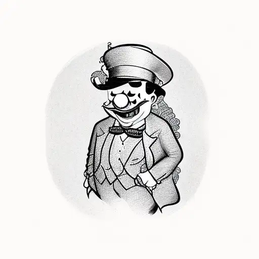 Rich Uncle Pennybags wit 100 dollars and casino tattoo design idea