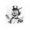 Rich Uncle Pennybags wit 100 dollars and casino tattoo design idea