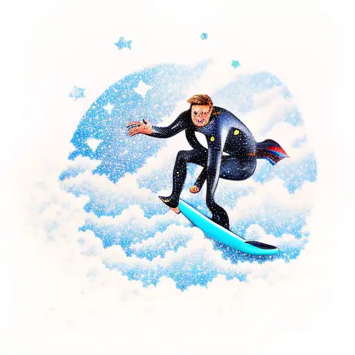 Surfer catching a wave with a sky full of stars tattoo design idea