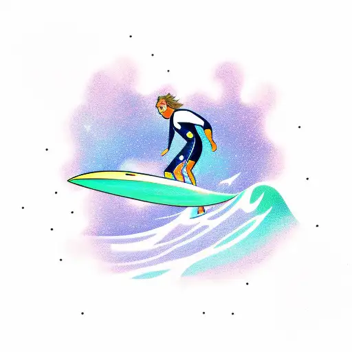 Surfer catching a wave with a sky full of stars tattoo design idea