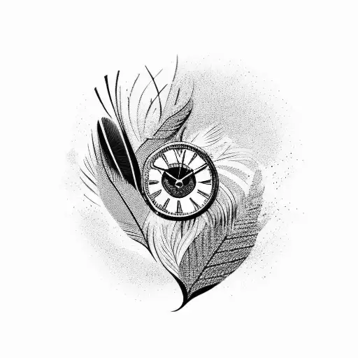 half sleeve bird feathers clock tattoo design idea