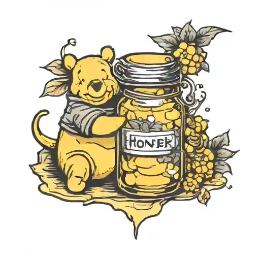 winnie the pooh and honey jar honey tattoo design idea