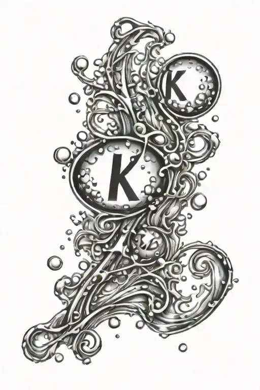 two water drops on handwritten letters K and L   tattoo design idea