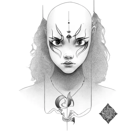 girl 12 years old with a sickle and two heads tattoo design idea