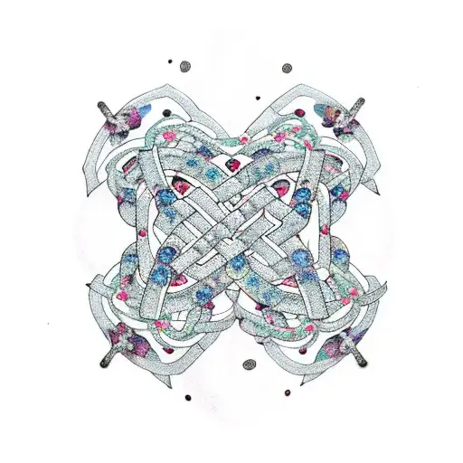 broken infinity symbol made of chains with butterflies around it tattoo design idea