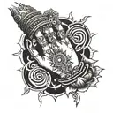 Create a lord vishnu hand with an old school designer bracelet on his wrist with his spinning Chakra on his finger next  tattoo design idea