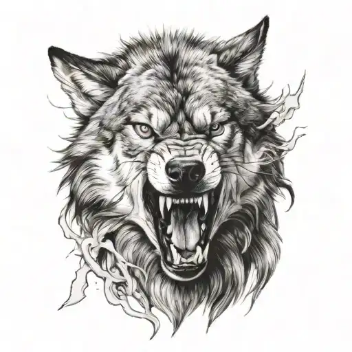 angry wild wolf from front  tattoo design idea