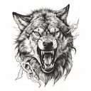 angry wild wolf from front  tattoo design idea