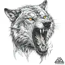 angry wild wolf from front  tattoo design idea