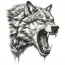 angry wild wolf from front  tattoo design idea
