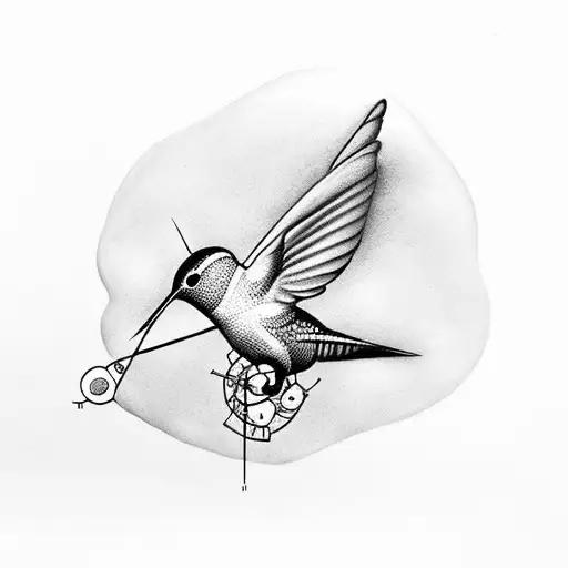 baby Humming bird and baby foot print  and  time clock tattoo design idea