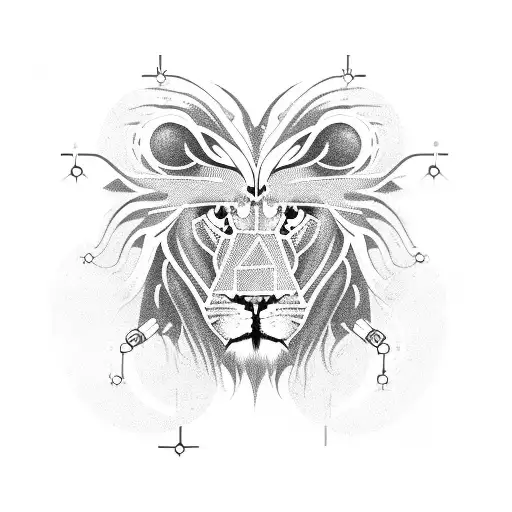 Cybernetic lion with circuitry mane tattoo design idea