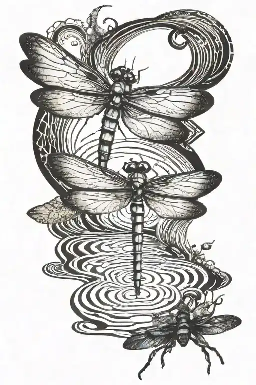dragonfly butterfly pond ripples tattoo design idea