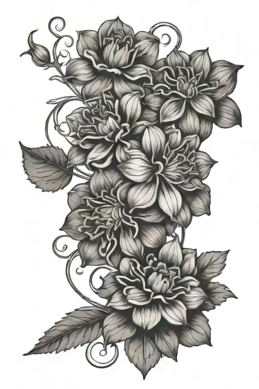 geranium Lillie's dahlias habisquis rose flower vine wrapping  tattoo design idea