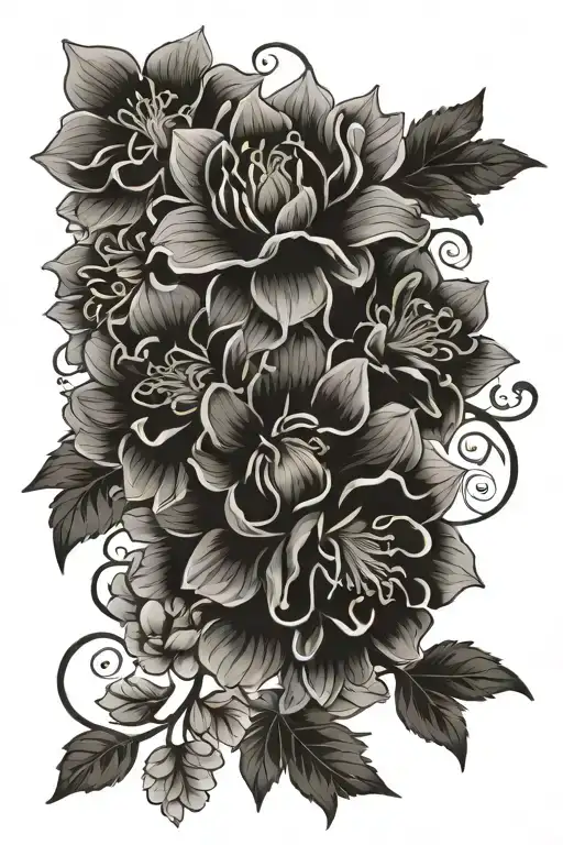 geraniums dahlias Lillie's flower vine wrapping tattoo design idea