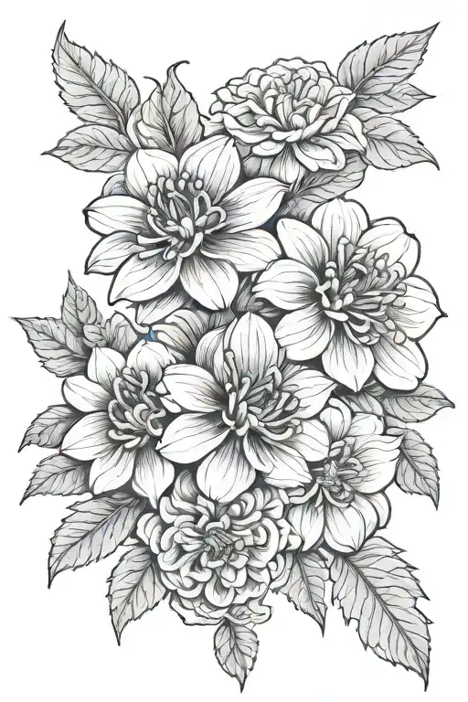 geranium Lillie's dahlias habisquis rose flower vine wrapping  tattoo design idea