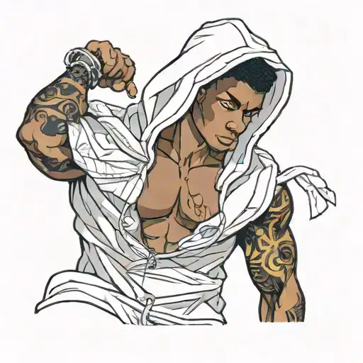 muscular black boy in oversized hoodie tattoo design idea
