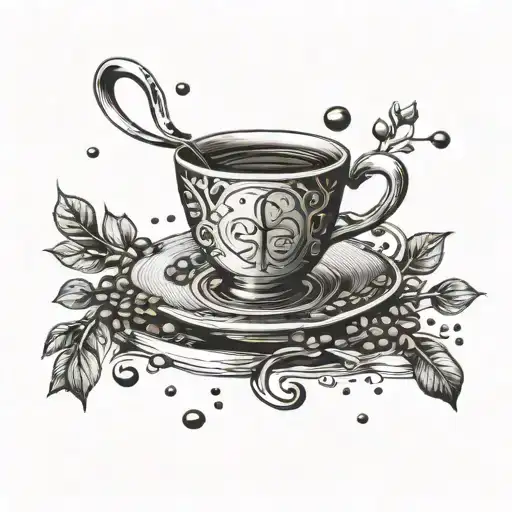 An intricate tattoo design featuring coffee beans intertwined with symbols of respect and love for reading tattoo design idea