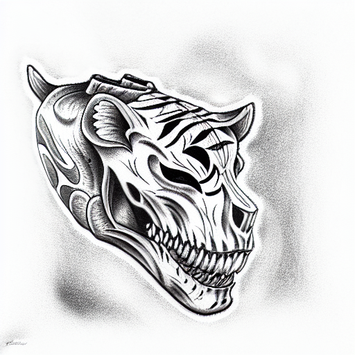 tiger bull fire skull tattoo design idea