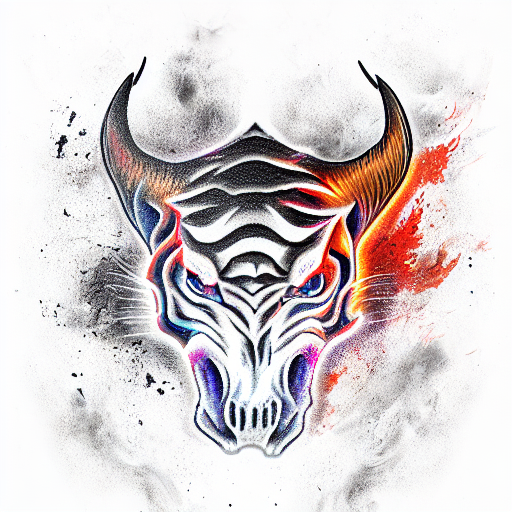 fire tiger bull skull tattoo design idea