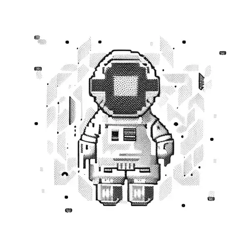A pixelated astronaut exploring a virtual reality world tattoo design idea